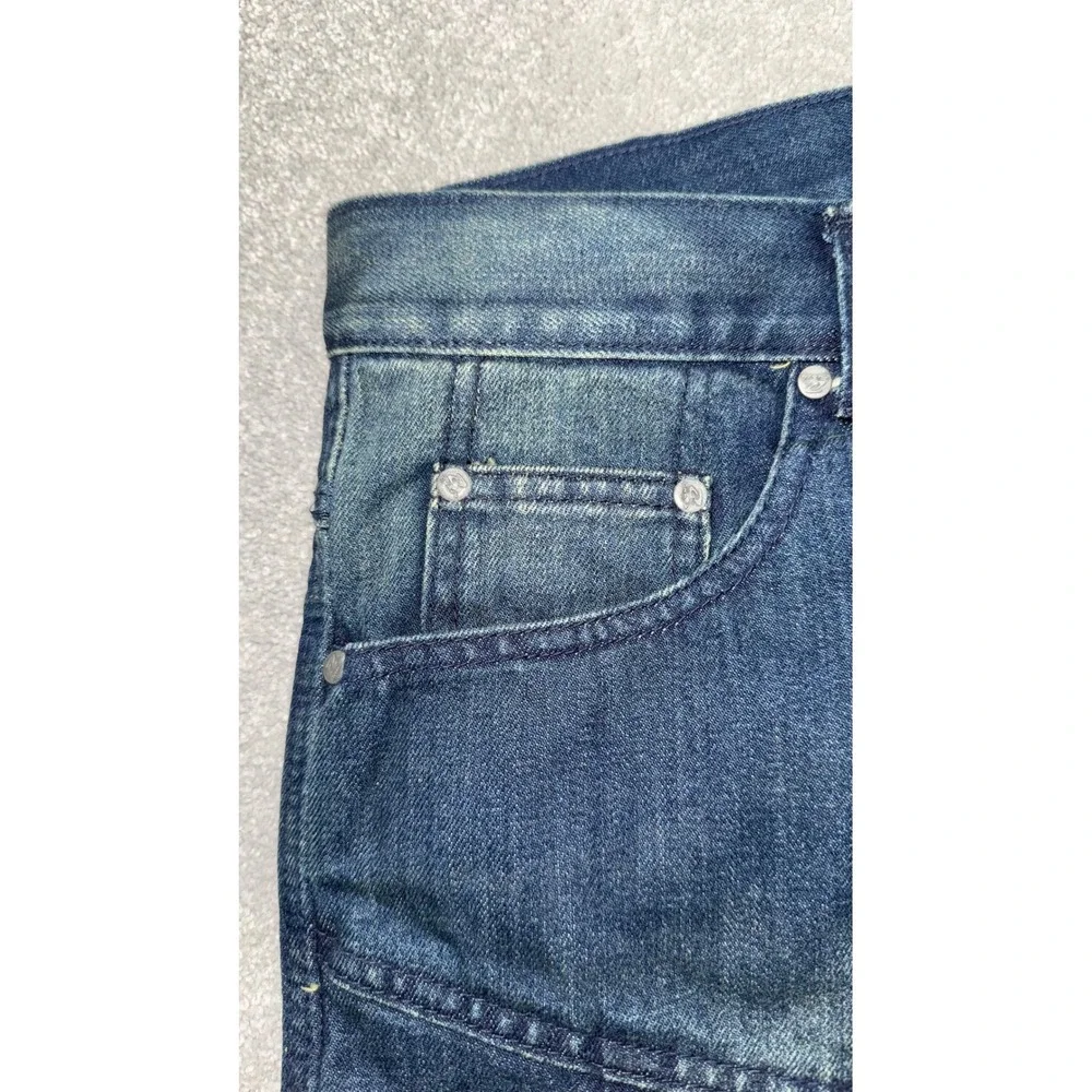 Craze Mens Straight Leg Jeans Blue Faded Wash Curved Seam Streetwear Denim - Picture 4 of 10